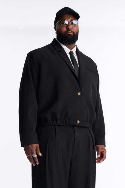 Cropped Strikeout Blazer Bomber Jacket - Black