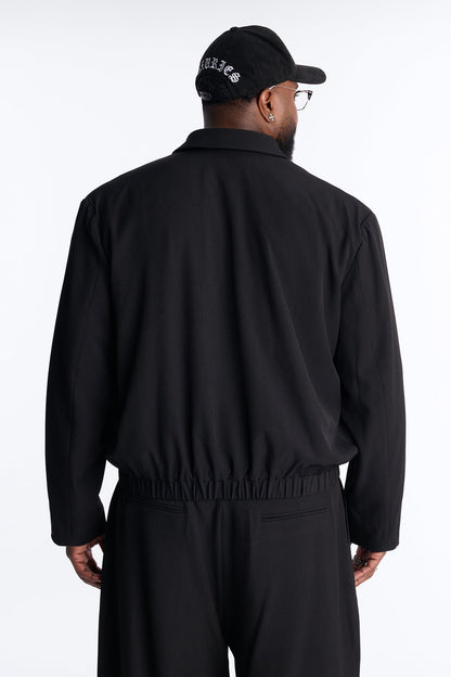 Cropped Strikeout Blazer Bomber Jacket - Black