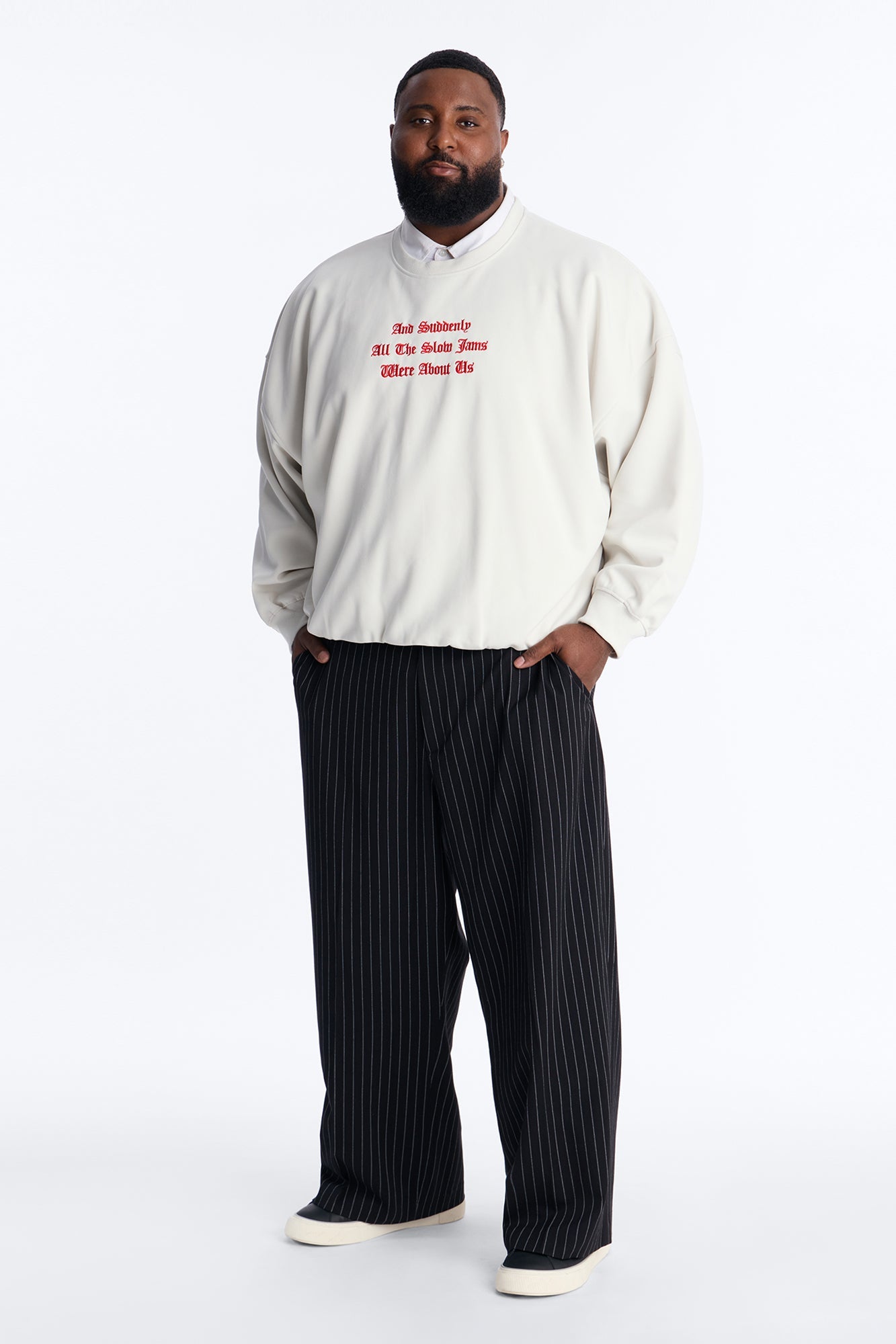 Slow Jam Embroidered Structured Fleece Crewneck - Cream