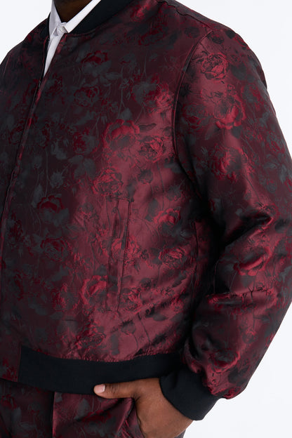 Rose Mirage Bomber Jacket - Burgundy