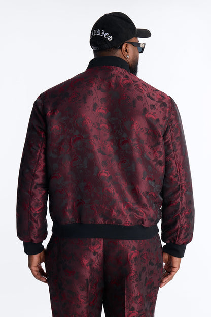 Rose Mirage Bomber Jacket - Burgundy