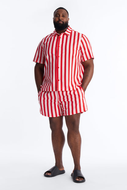 Striped Party Seersucker Button Up Shirt - Red