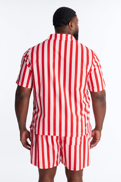 Striped Party Seersucker Button Up Shirt - Red