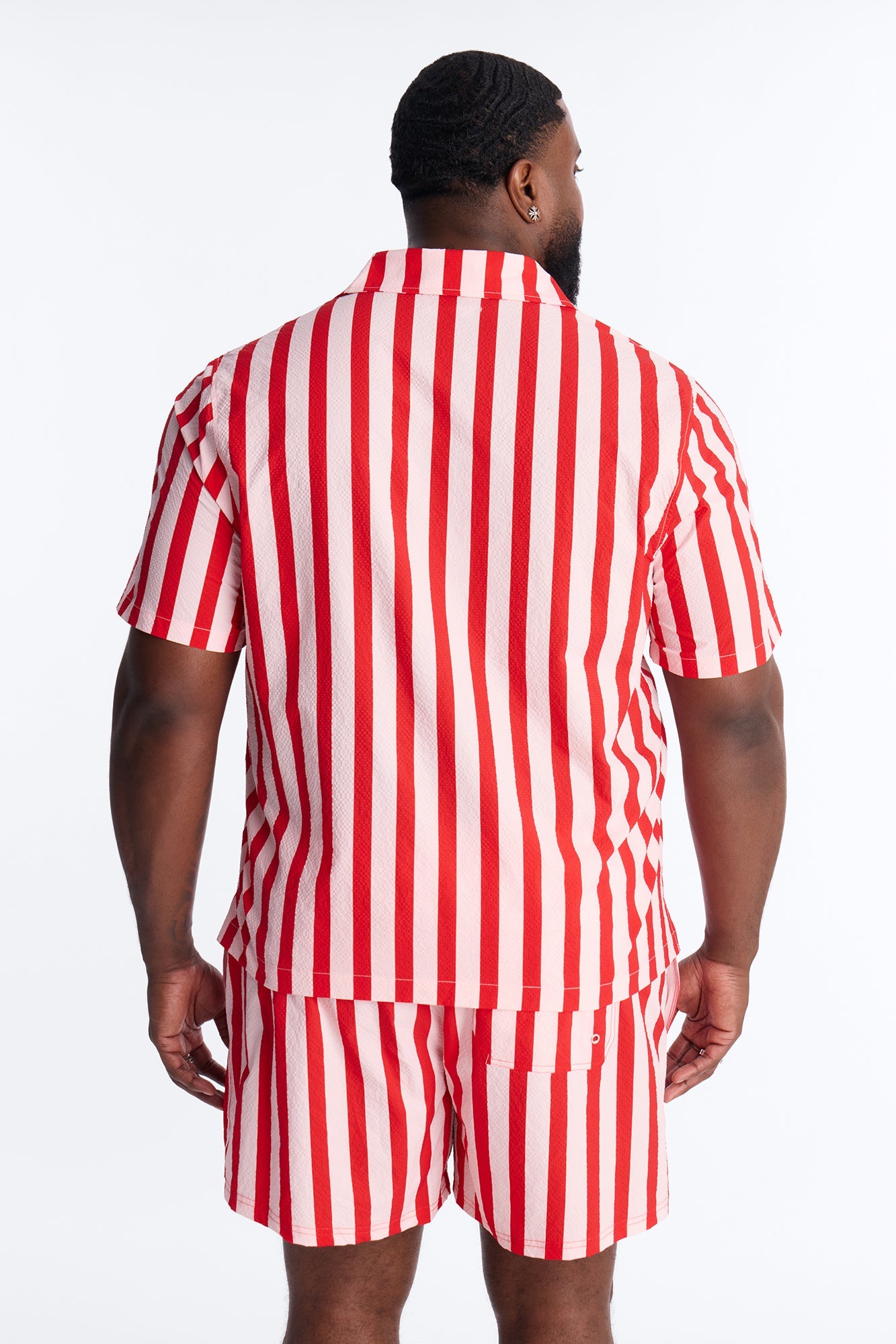 Striped Party Seersucker Button Up Shirt - Red