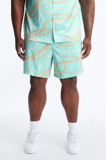 Chain Flex Printed Swim Trunk 7″ - Blue