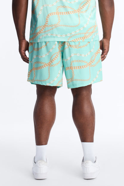 Chain Flex Printed Swim Trunk 7″ - Blue