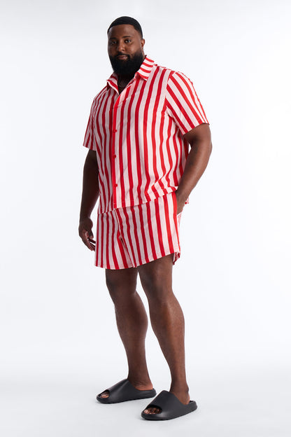 Striped Party Seersucker Swim Trunk 6″ - Red
