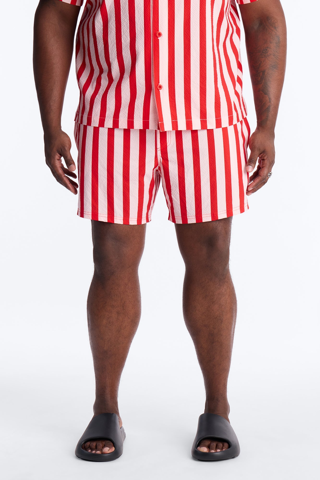 Striped Party Seersucker Swim Trunk 6″ - Red