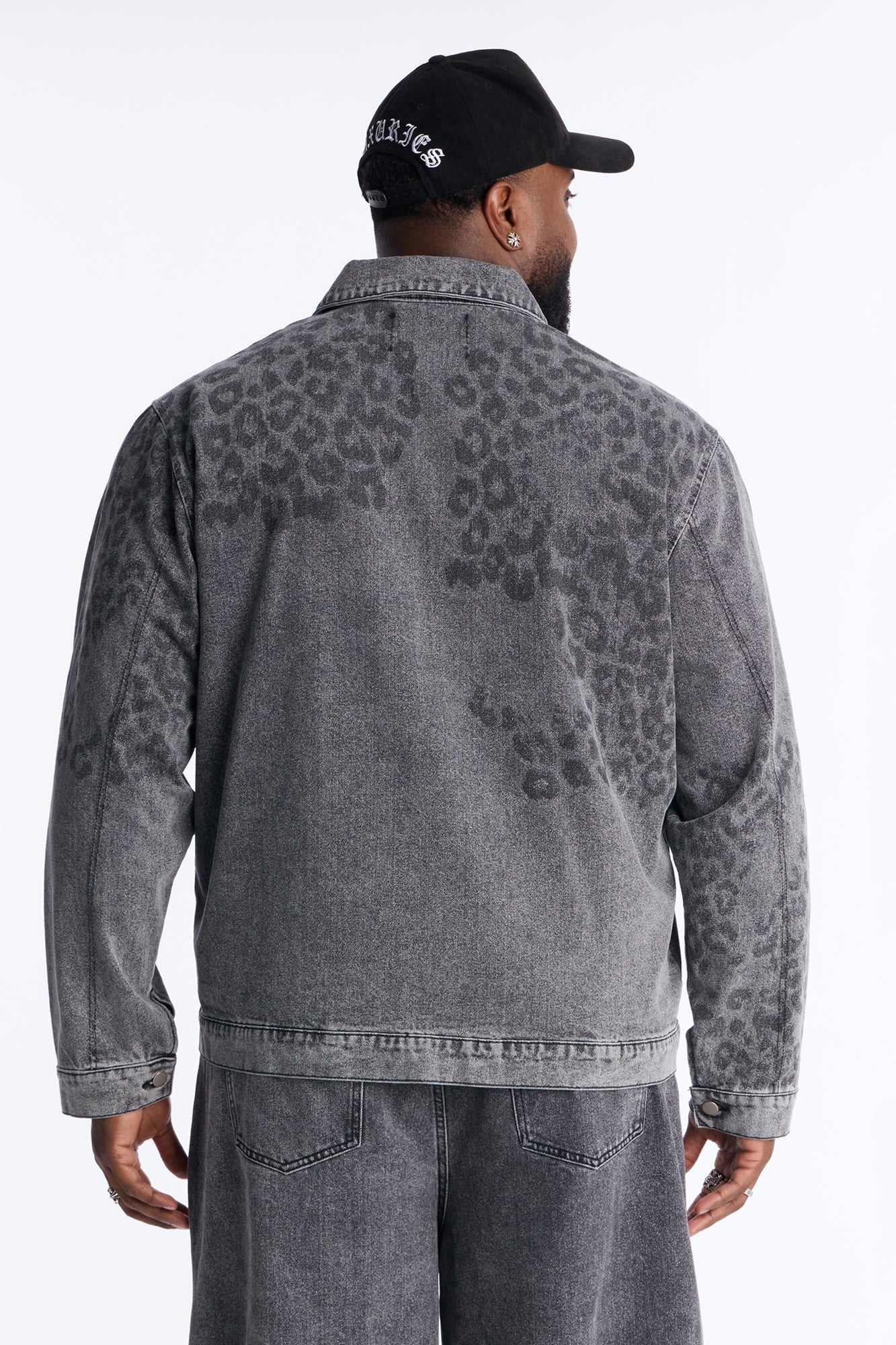 Night Fall Leopard Denim Jacket - Black Wash
