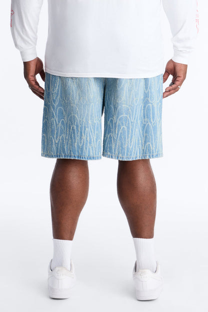 Relaxed Swervin Distressed Denim Short - Light Blue Wash