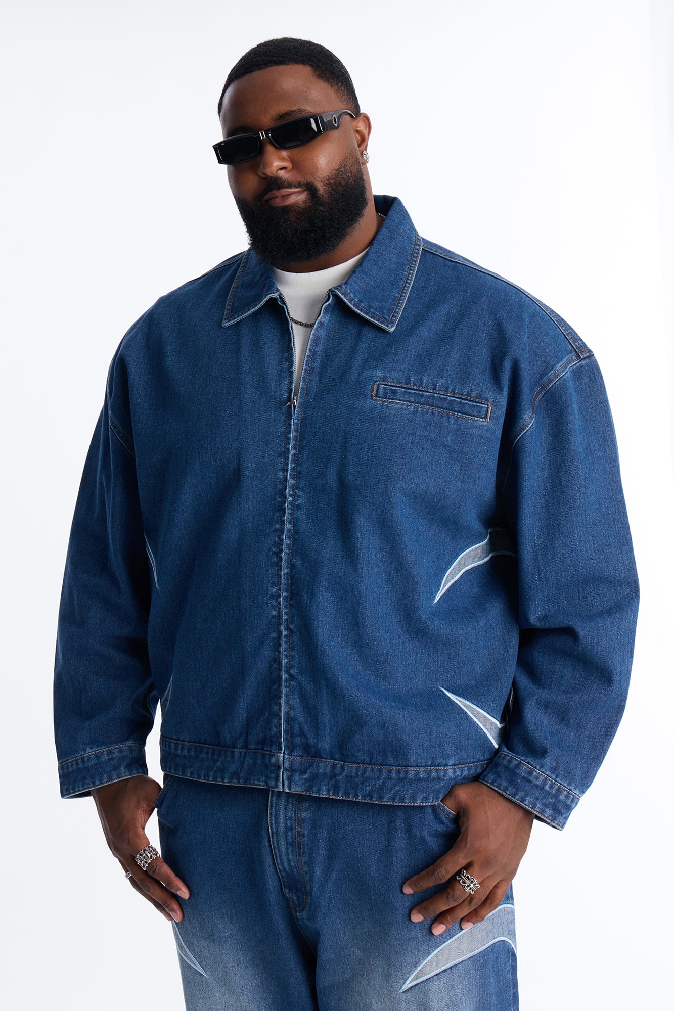 Cropped Crescent Denim Work Jacket - Medium Blue Wash