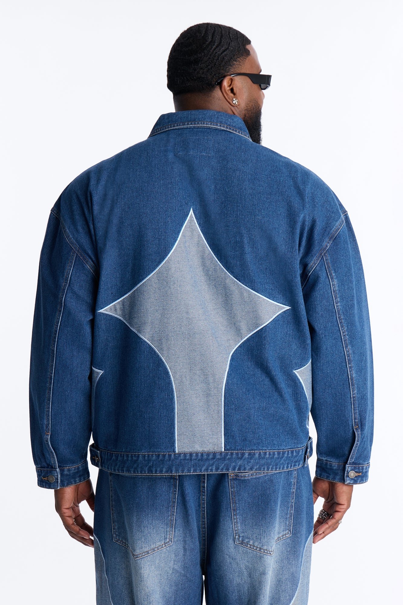 Cropped Crescent Denim Work Jacket - Medium Blue Wash