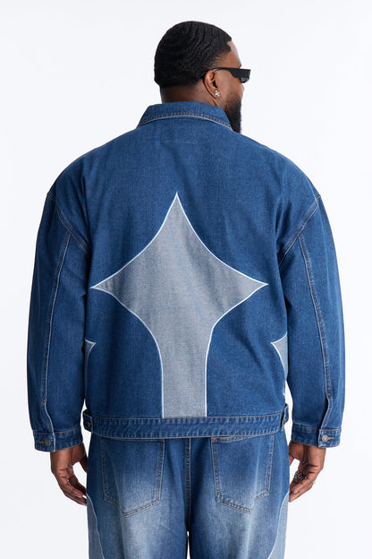 Cropped Crescent Denim Work Jacket - Medium Blue Wash