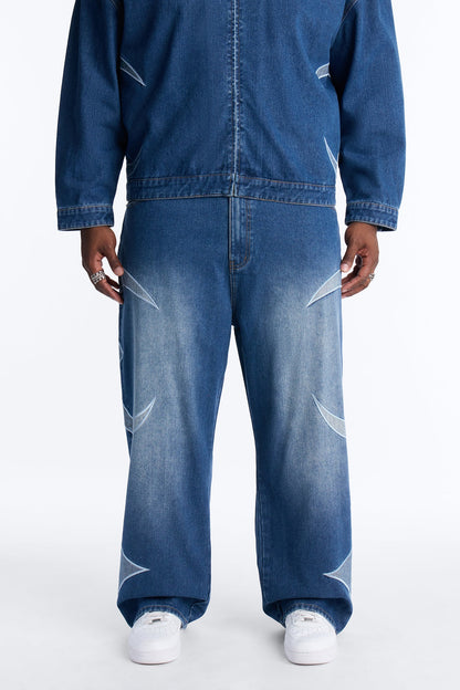 Baggy Crescent Jean - Medium Blue Wash