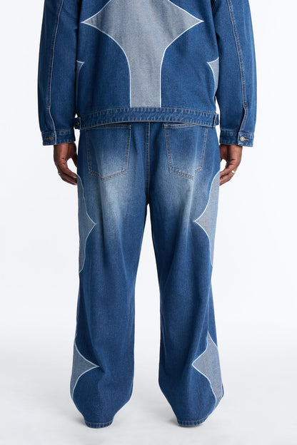 Baggy Crescent Jean - Medium Blue Wash