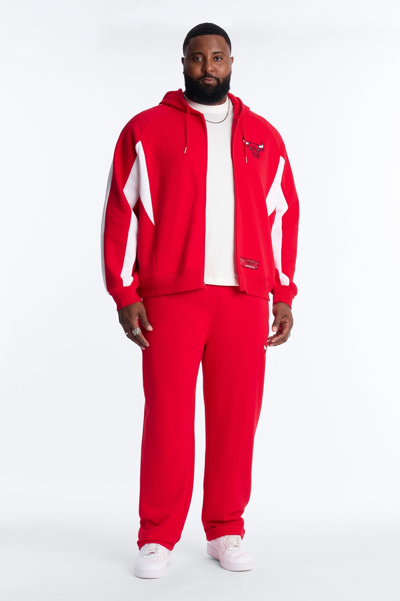Bulls Wavey Oversized Zip Hoodie - Red