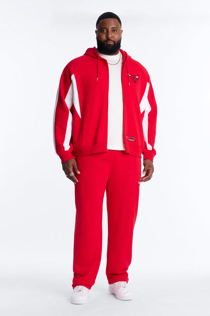 Bulls Wavey Oversized Zip Hoodie - Red