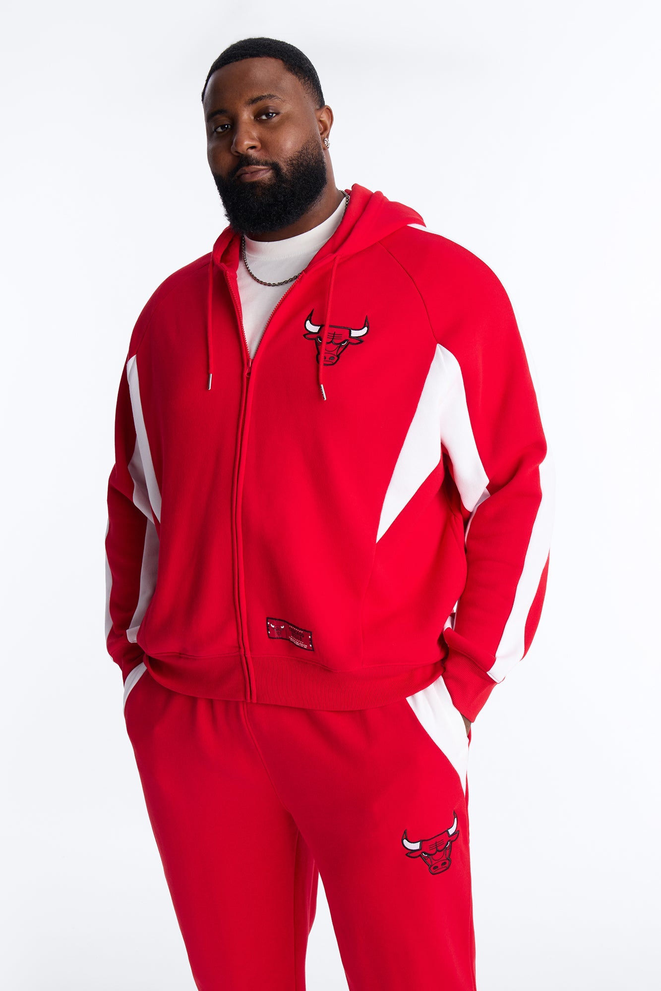 Bulls Wavey Oversized Zip Hoodie - Red