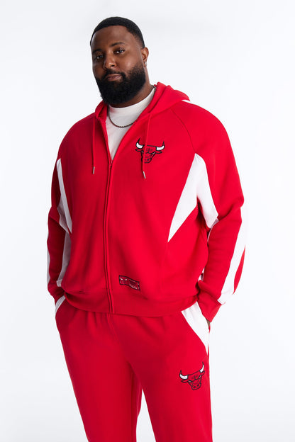 Bulls Wavey Oversized Zip Hoodie - Red