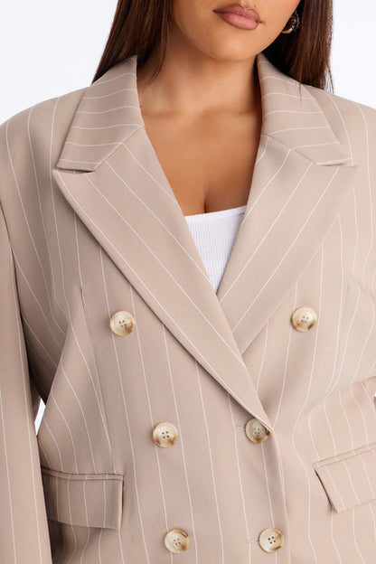 Regina Double Breasted Boyfriend Pinstripe Blazer - Stone