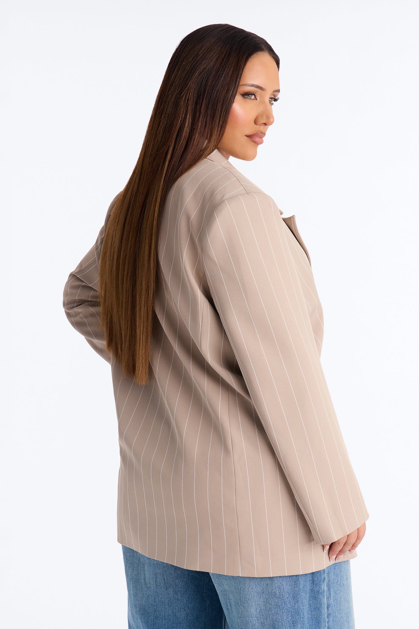 Regina Double Breasted Boyfriend Pinstripe Blazer - Stone