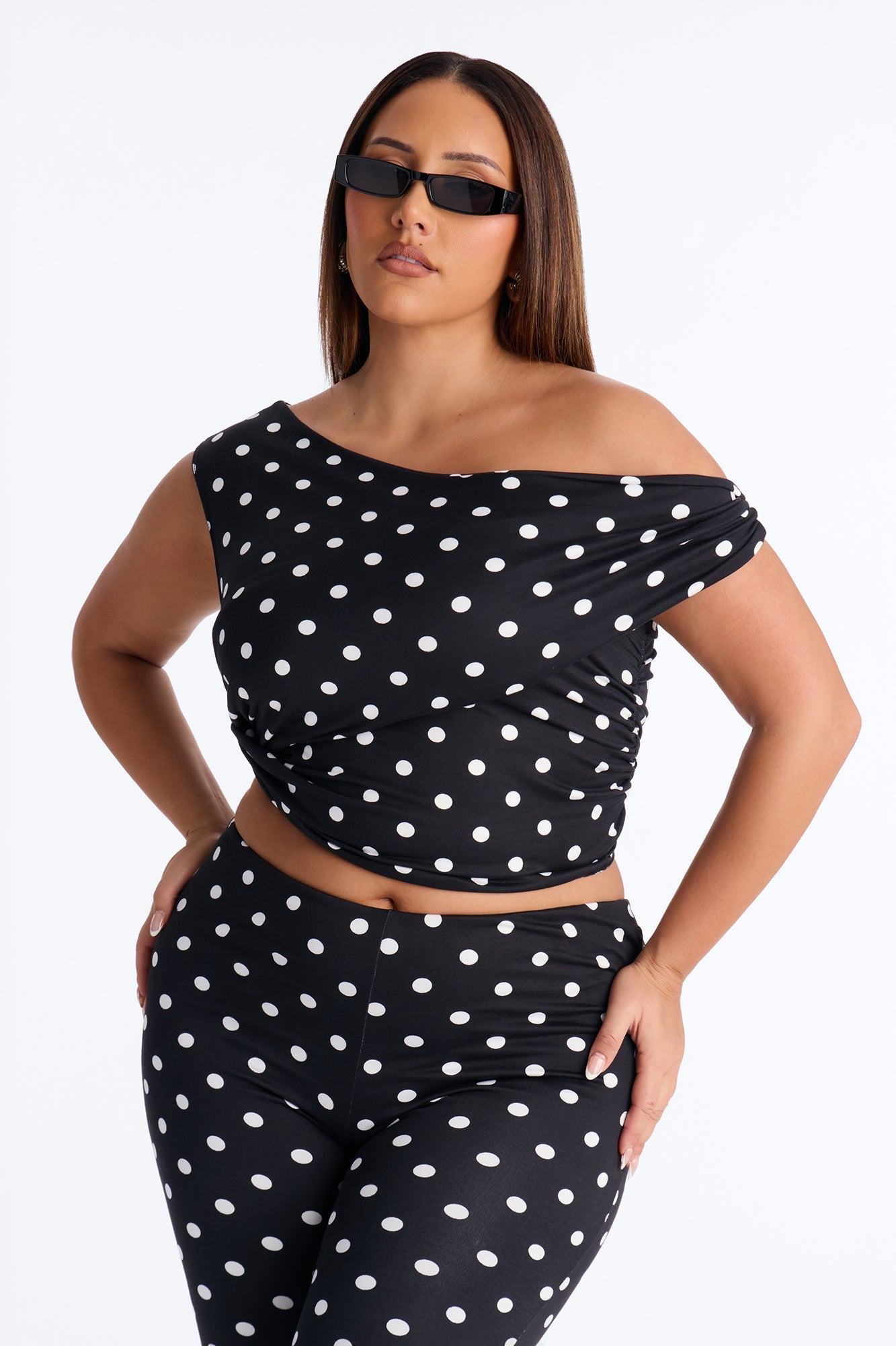Holly Off Shoulder Polka Dot Capri Set - Black/White