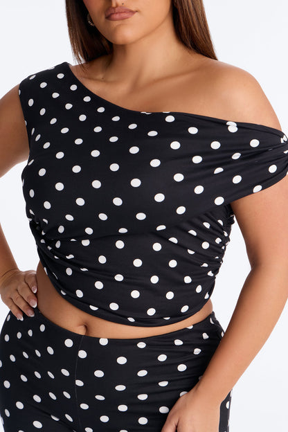 Holly Off Shoulder Polka Dot Capri Set - Black/White