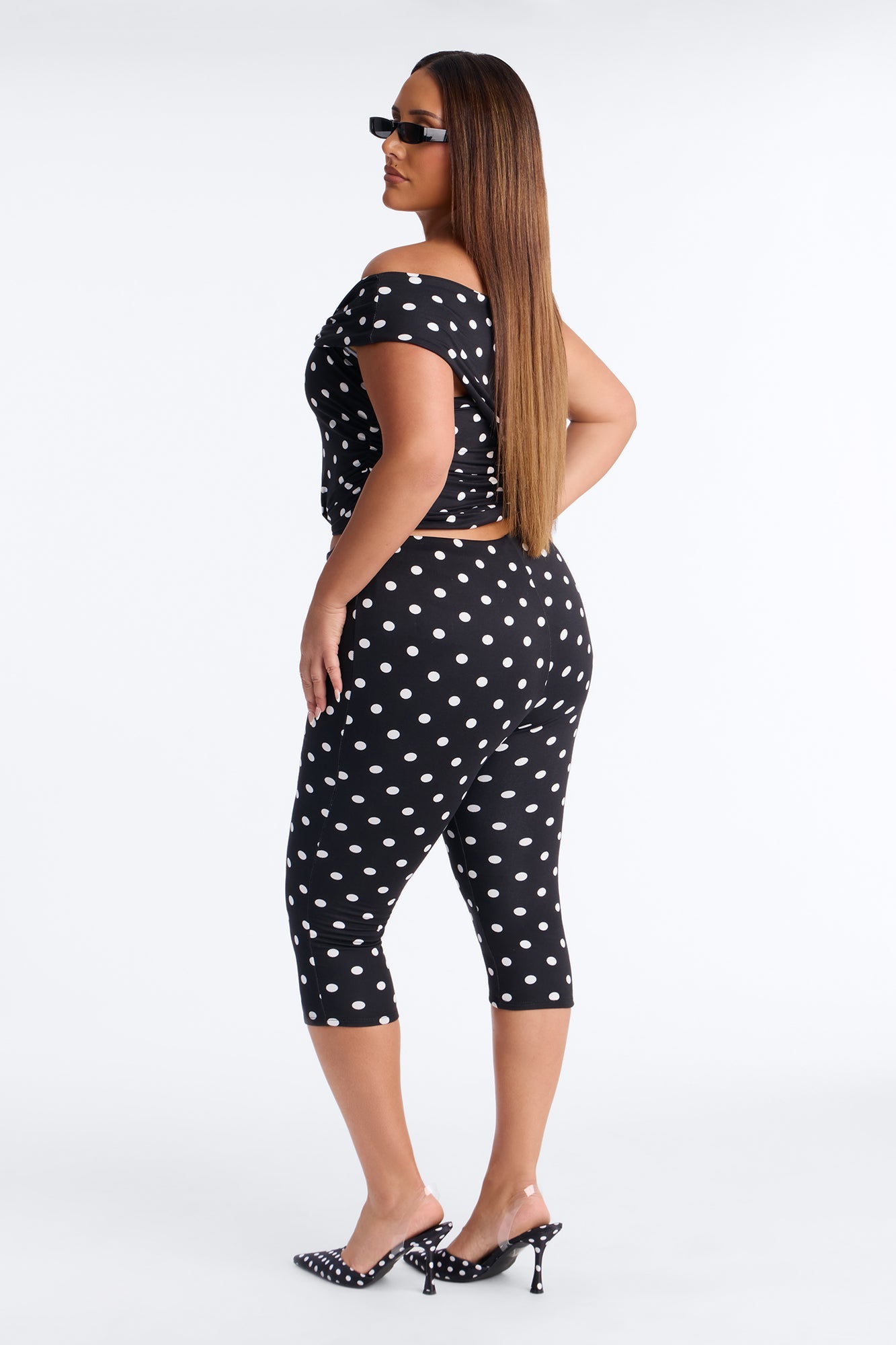 Holly Off Shoulder Polka Dot Capri Set - Black/White