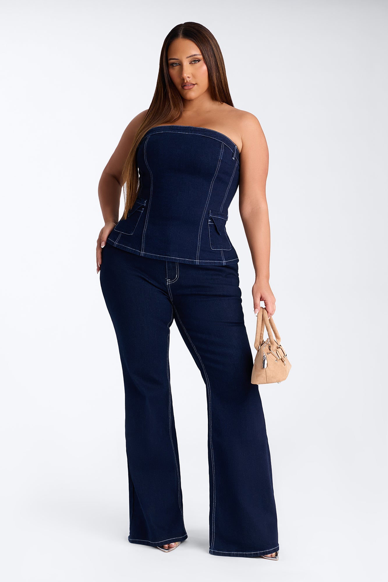 Vanessa Strapless Denim Pant Set - Dark Wash