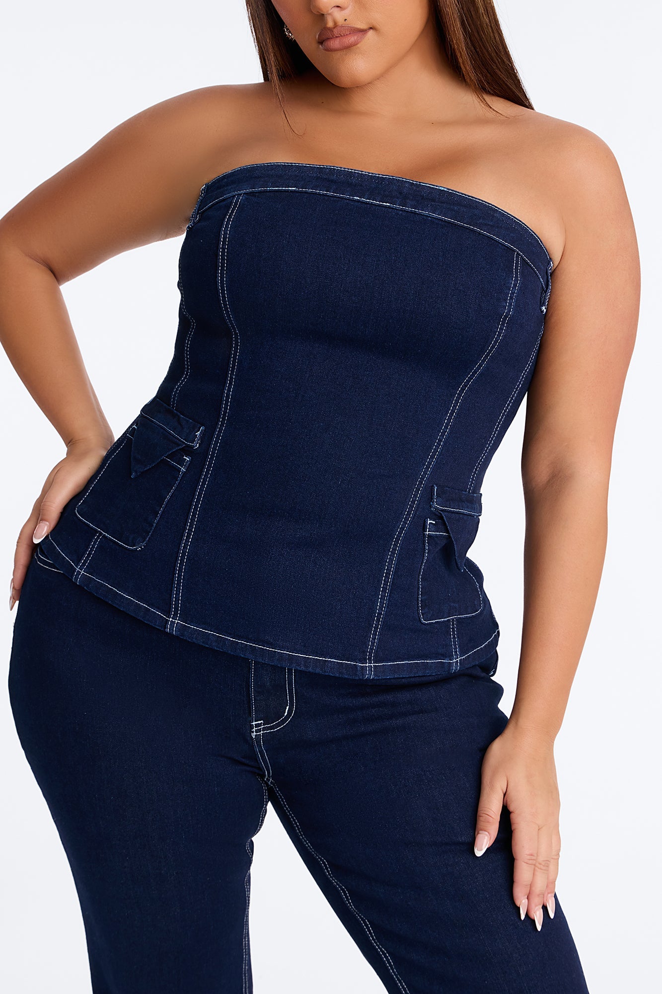 Vanessa Strapless Denim Pant Set - Dark Wash
