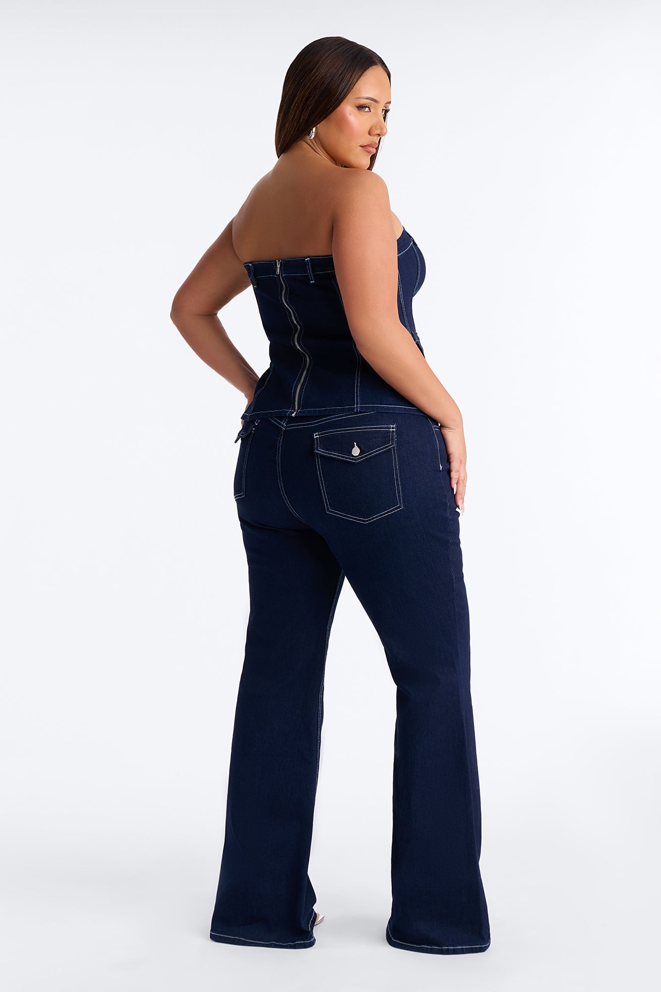 Vanessa Strapless Denim Pant Set - Dark Wash