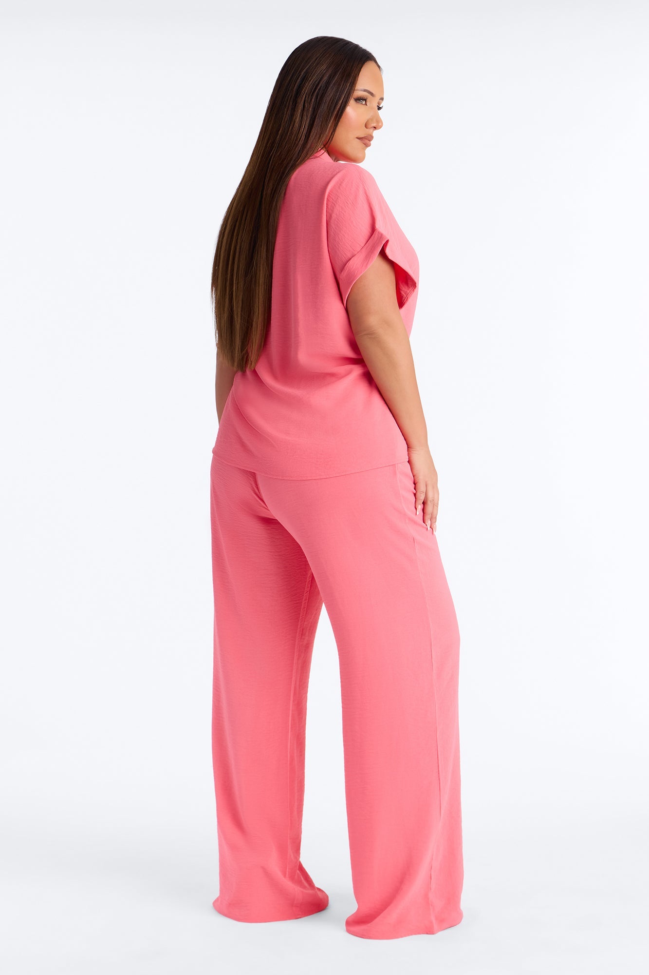 Makela Tie Front Wide Leg Pant Set - Pink