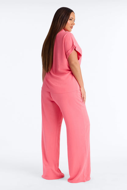 Makela Tie Front Wide Leg Pant Set - Pink