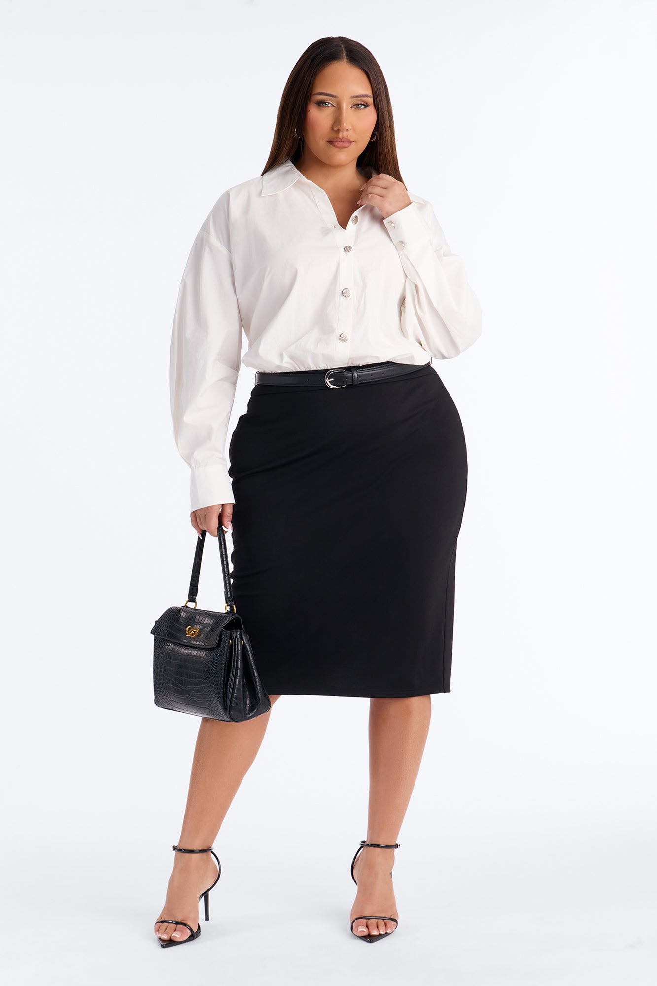 Yasmine Shirt Midi Dress - White/Black