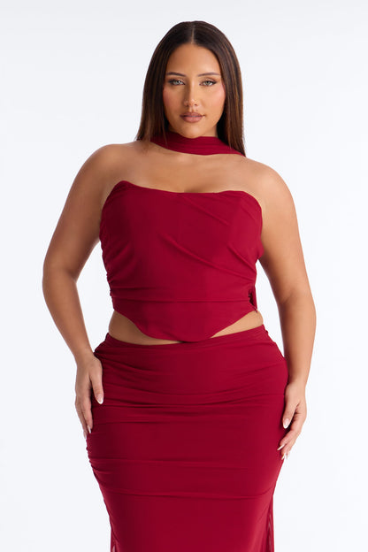 Avery Mesh Corset 3 Piece Maxi Skirt Set - Red