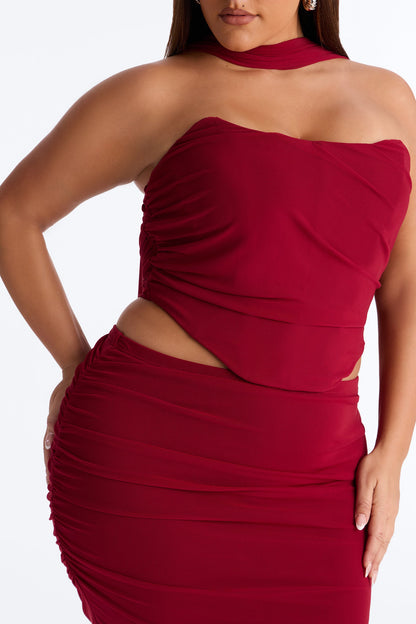 Avery Mesh Corset 3 Piece Maxi Skirt Set - Red