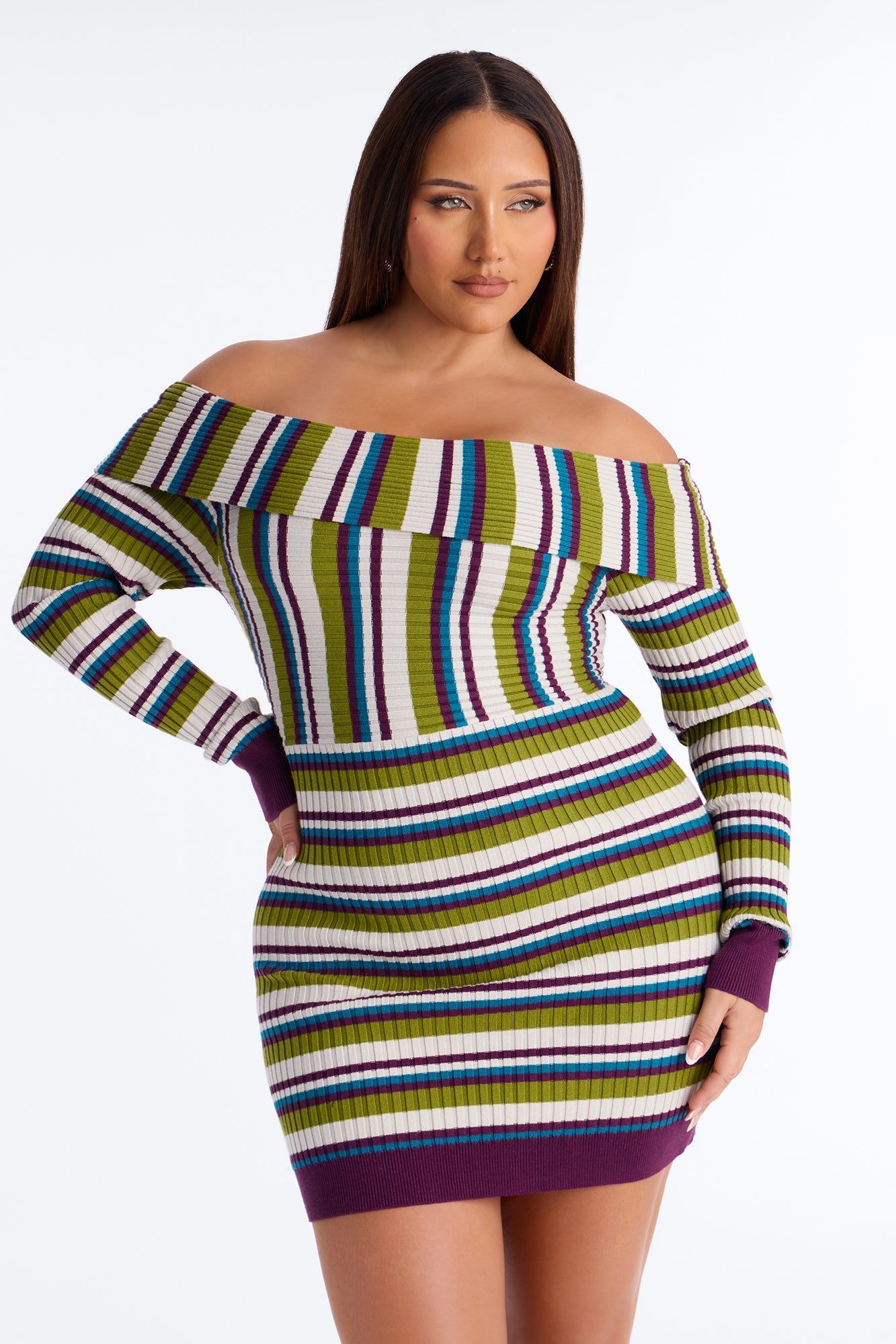 Sadie Striped Sweater Mini Dress - Green/combo