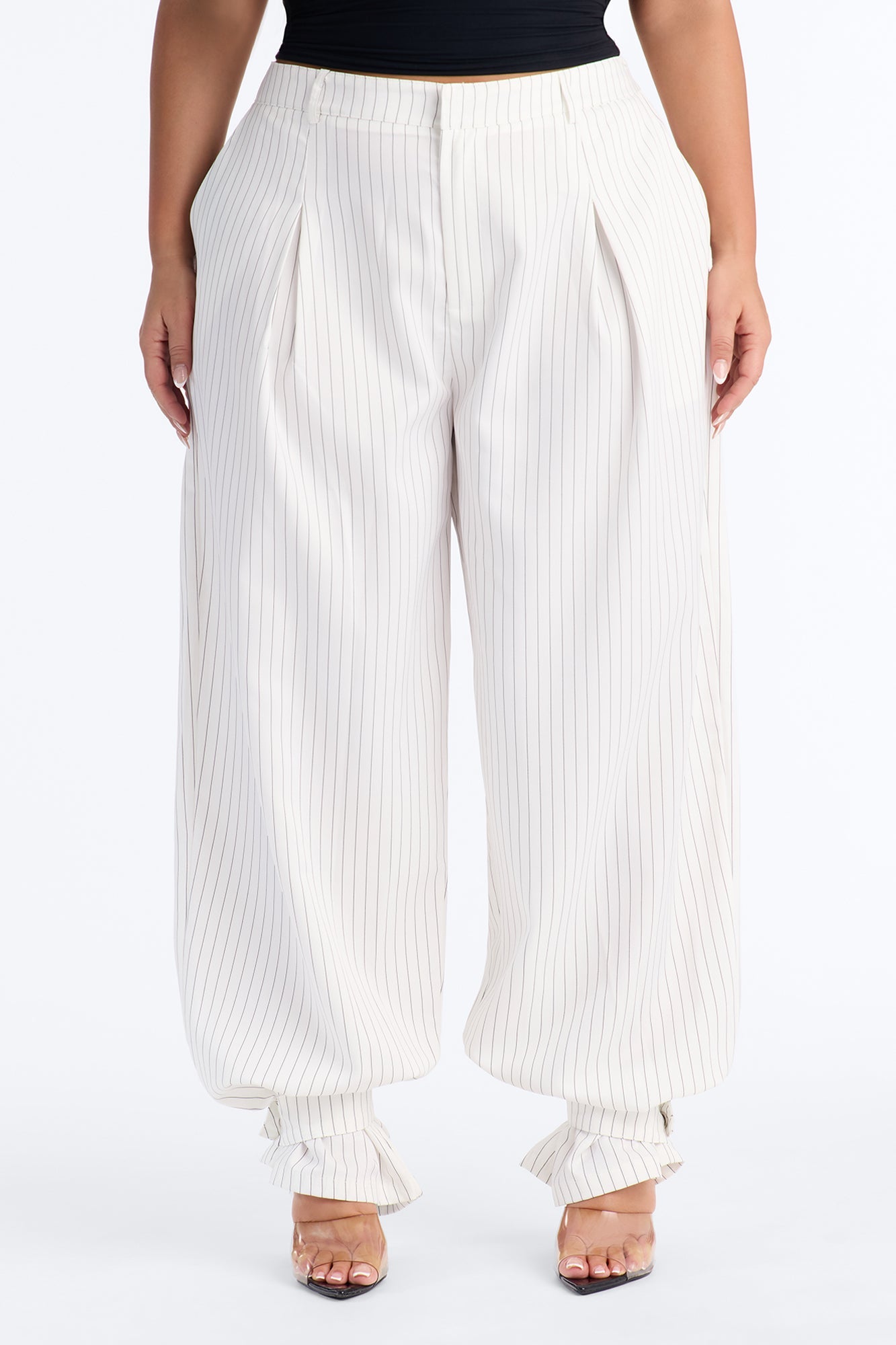 Never Settle Pinstripe Adjustable Cuff Trouser Pants 33″ - Ivory