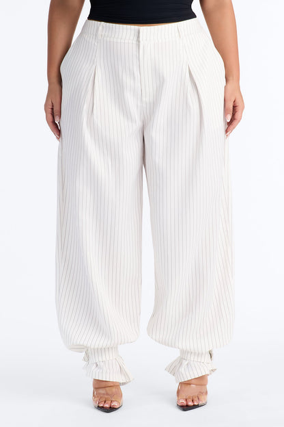 Never Settle Pinstripe Adjustable Cuff Trouser Pants 33″ - Ivory