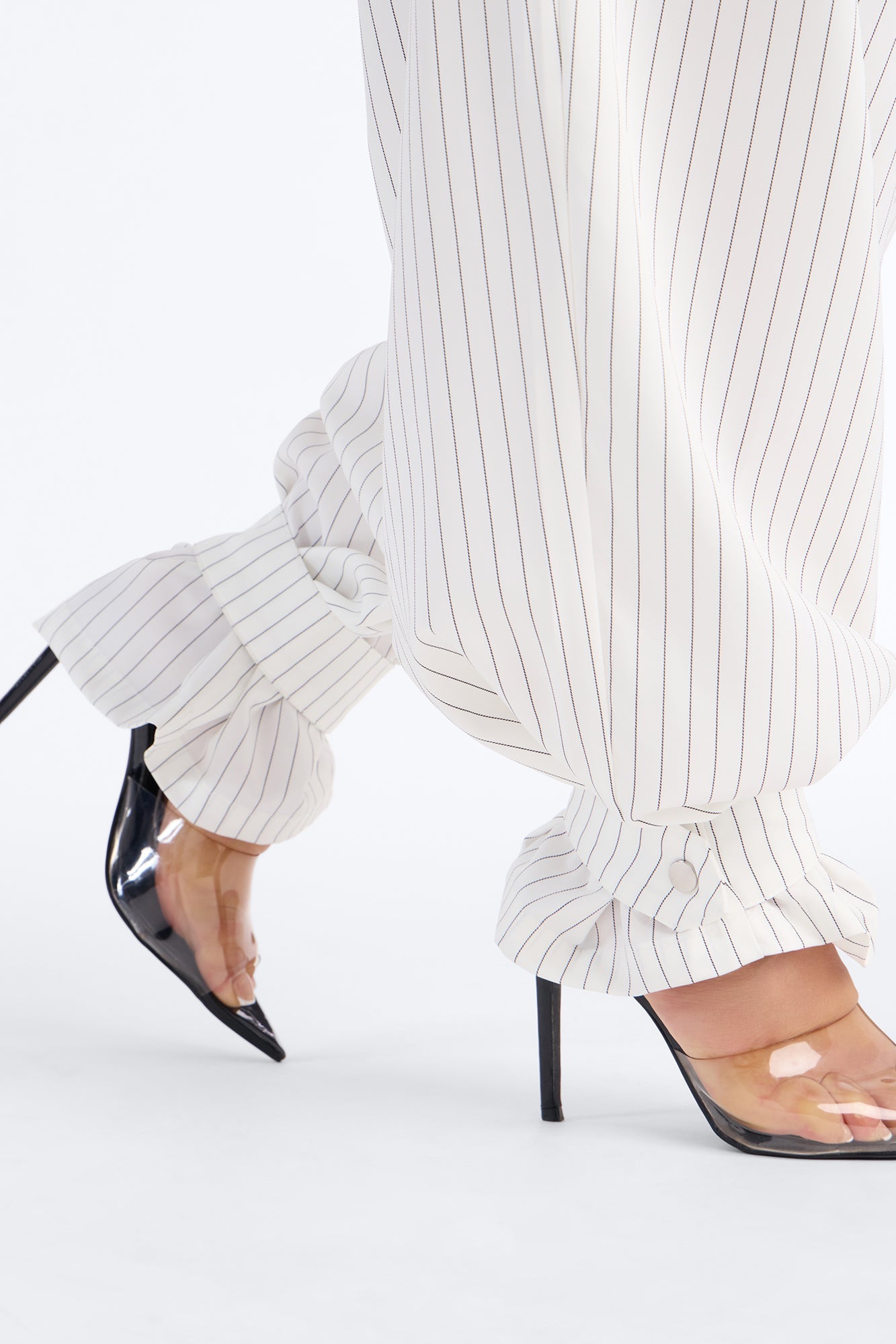Never Settle Pinstripe Adjustable Cuff Trouser Pants 33″ - Ivory