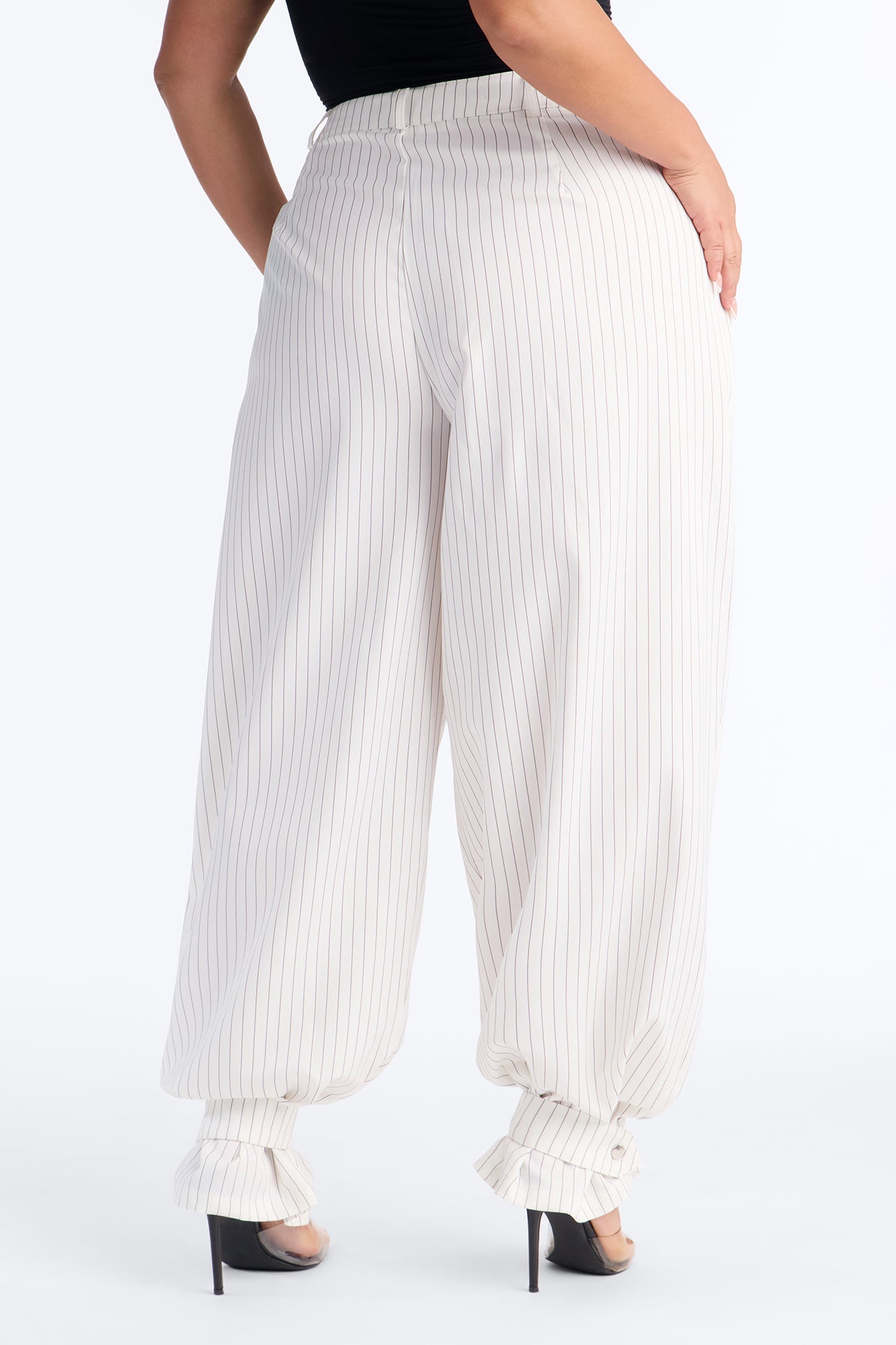 Never Settle Pinstripe Adjustable Cuff Trouser Pants 33″ - Ivory