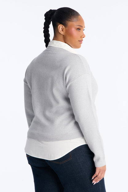 Join The Club Set-In Poplin Sweater - Grey/combo