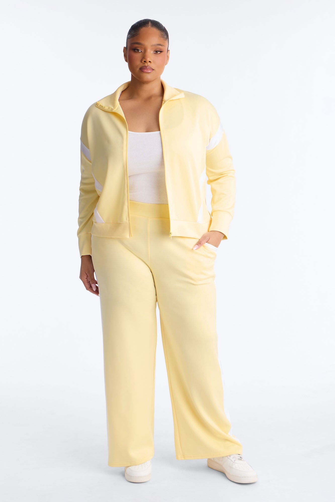 Stacy Scuba Zip Up Pant Set - Yellow