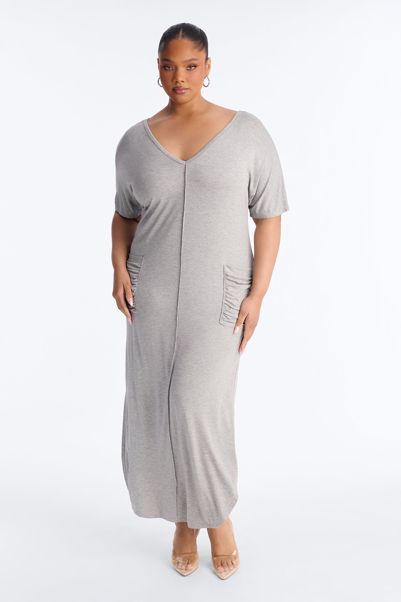 Staying In T-Shirt Maxi Dress - Heather Grey