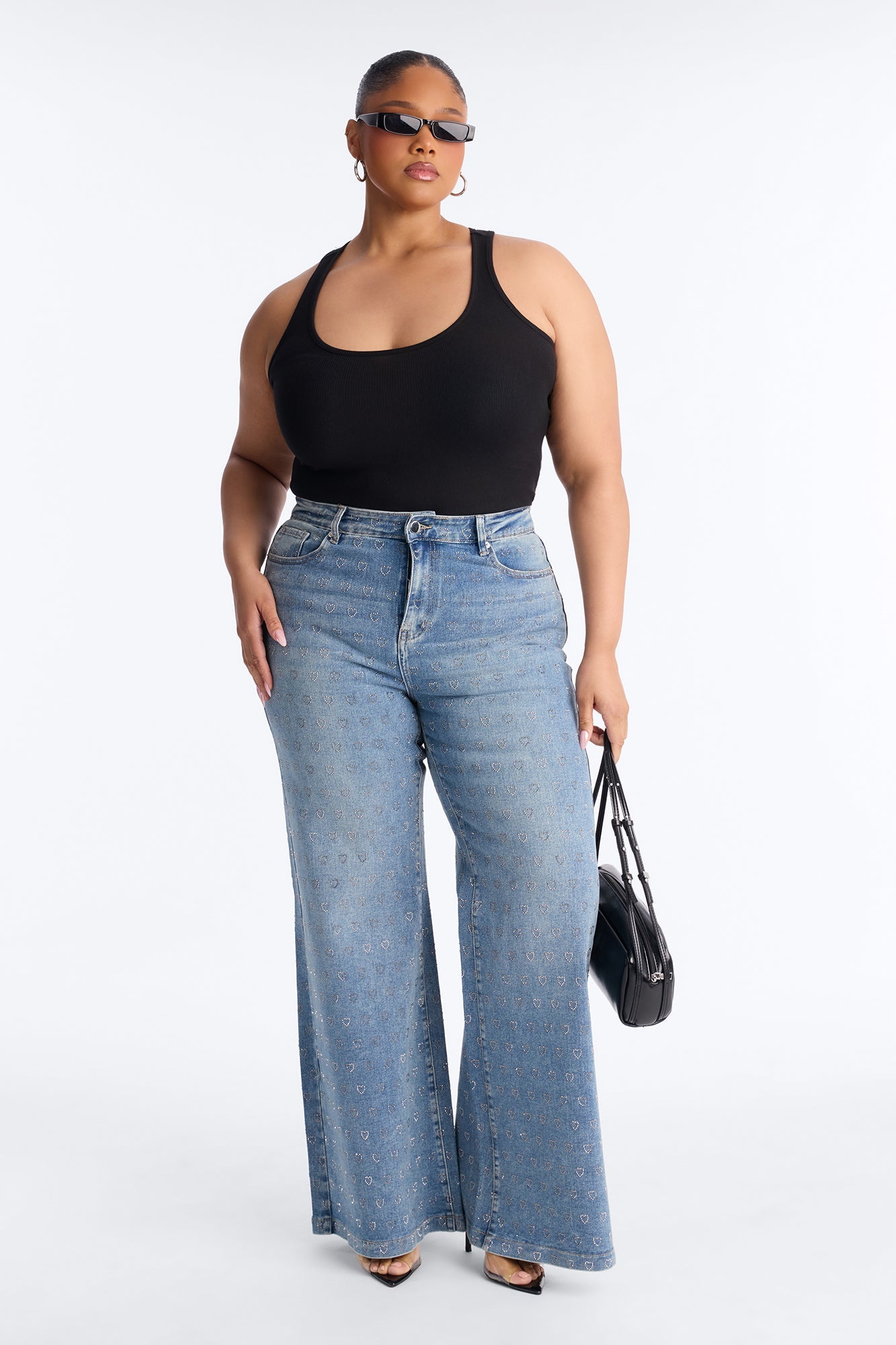 Pulling Heartstrings Stretch Wide Leg Jeans - Light Wash