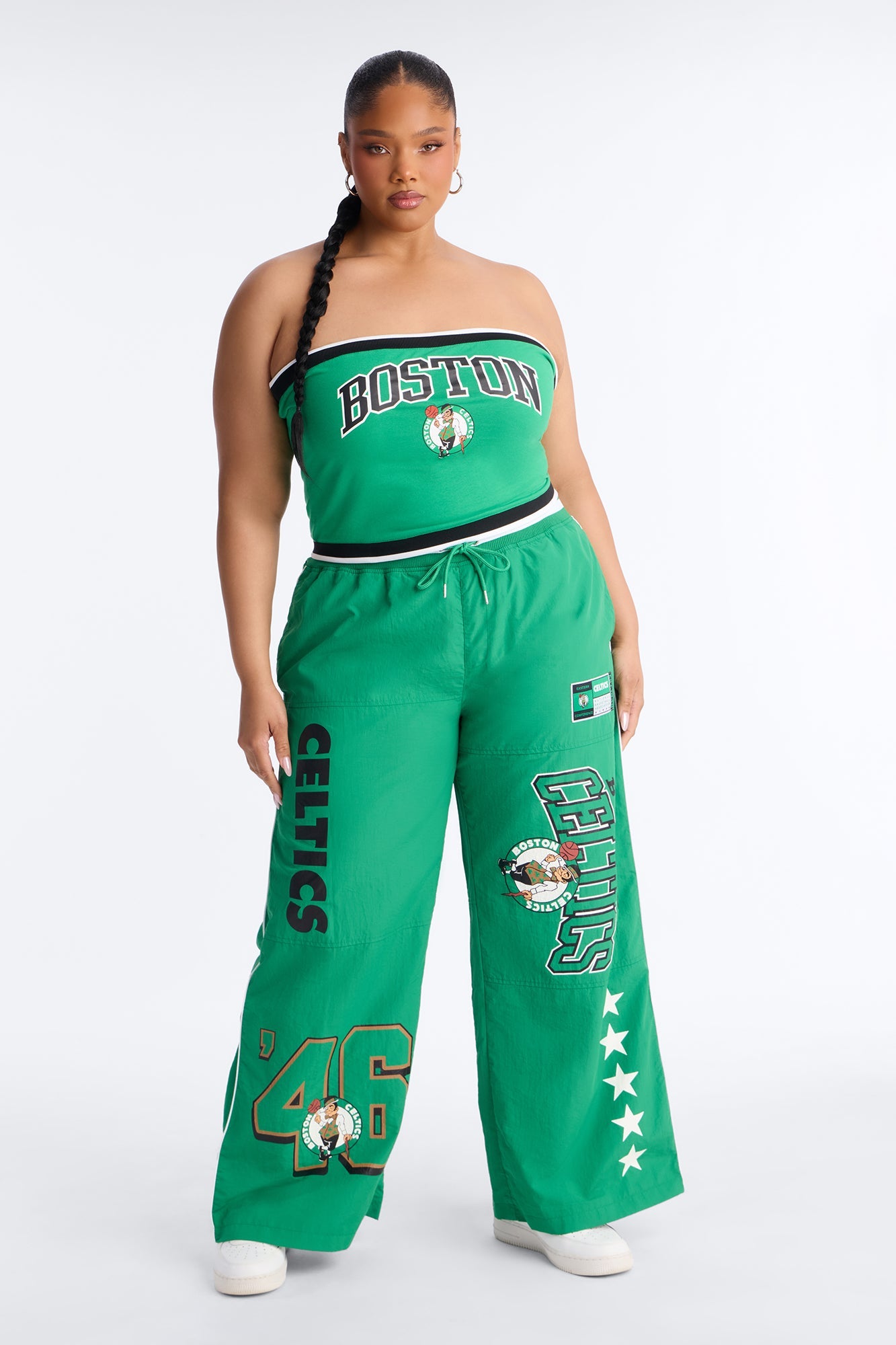 NBA Boston Celtics Patchwork Cargo Wide Leg Pant - Kelly Green