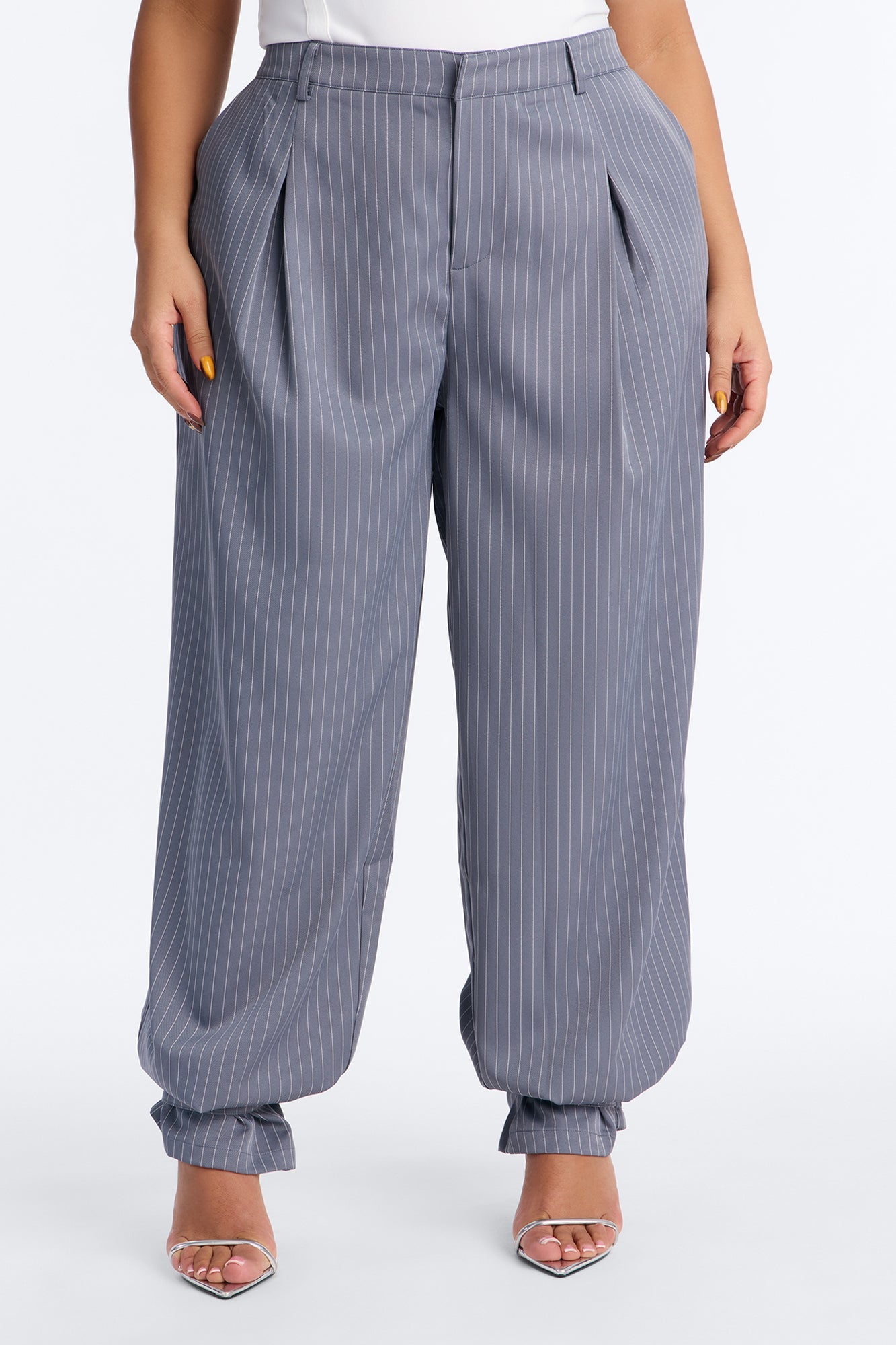 Never Settle Pinstripe Adjustable Cuff Trouser Pants 33″ - Grey
