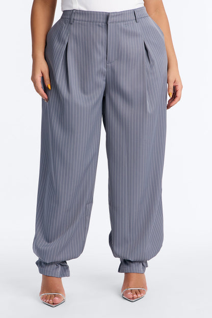 Never Settle Pinstripe Adjustable Cuff Trouser Pants 33″ - Grey