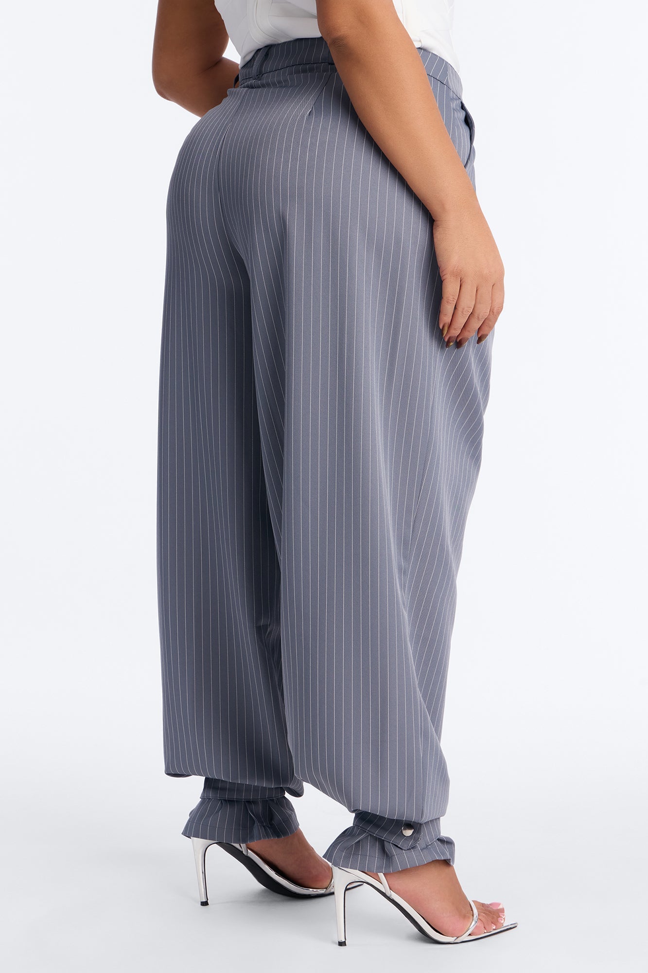 Never Settle Pinstripe Adjustable Cuff Trouser Pants 33″ - Grey