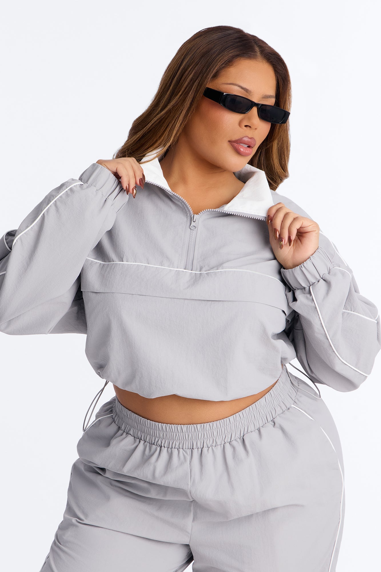 Around The Track Half Zip Windbreaker Jacket - Grey/combo